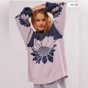 NWOT Free People In Bloom Sweater Slouchy Oversized  Color Blocked Floral XS
